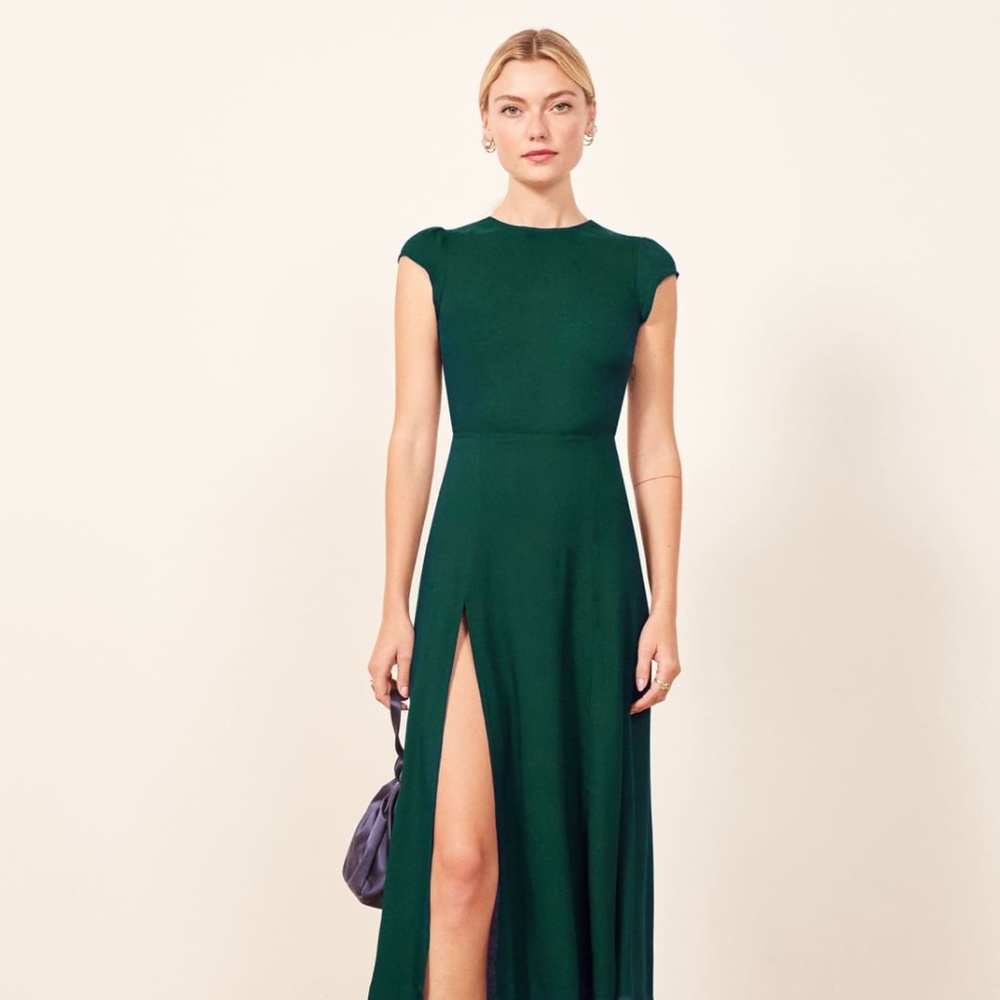 Reformation Gavin Dress Petite - 2P Emerald Green